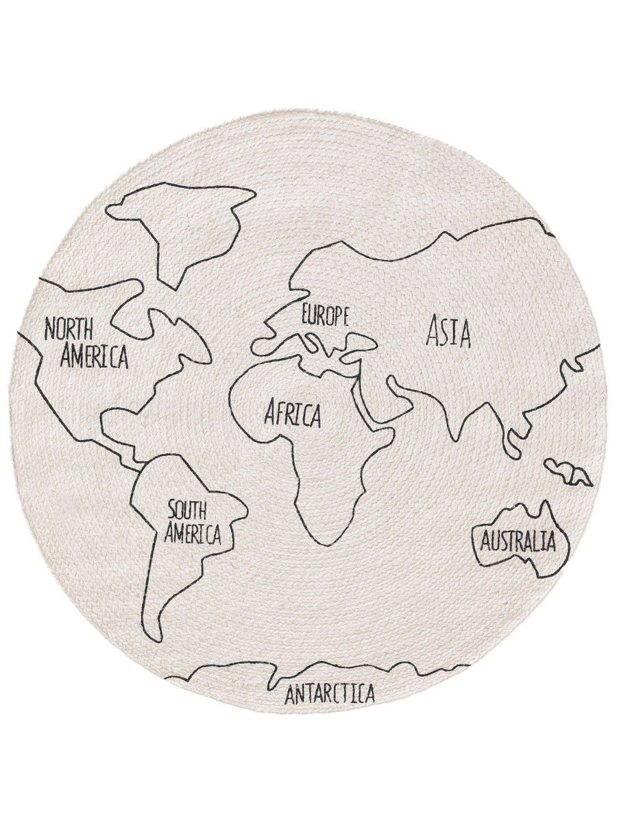 Kinderteppich World Map Weiß/Schwarz - Lytte - RugDreams®